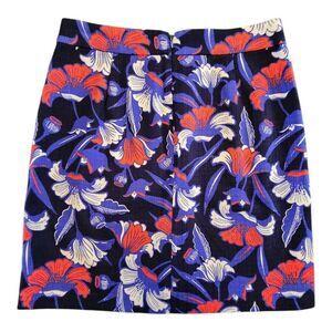 J Crew Womens Floral A-Line Skirt 00 Blue Red White‎ Textured Cotton Lined NEW